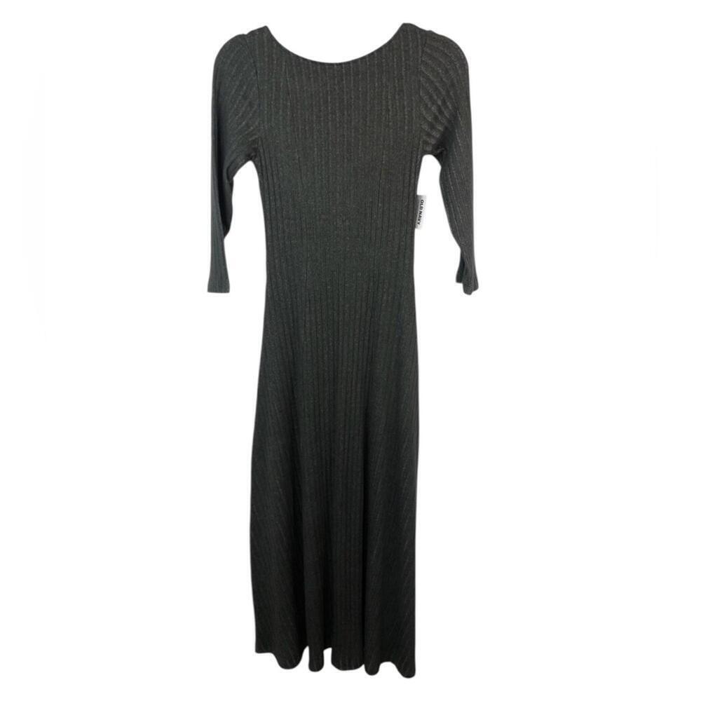 Old Navy Gray Dress 3/4 Sleeve Crew Neck Deep
cut Out Back